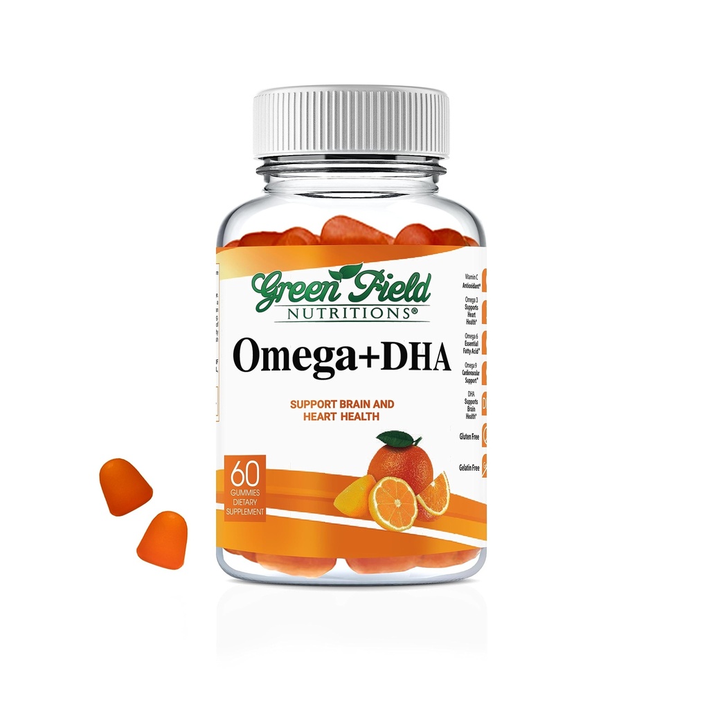 Greenfield Toitumine Halal Omega 3 Närimiskummid DHA-ga täiskasvanutele - 60 Gummy Halal vitamiinid, toetab aju, südant ja immuunsüsteemi - Vegan, Gluteenivaba želatiin-vaba Halal Vitamiin
