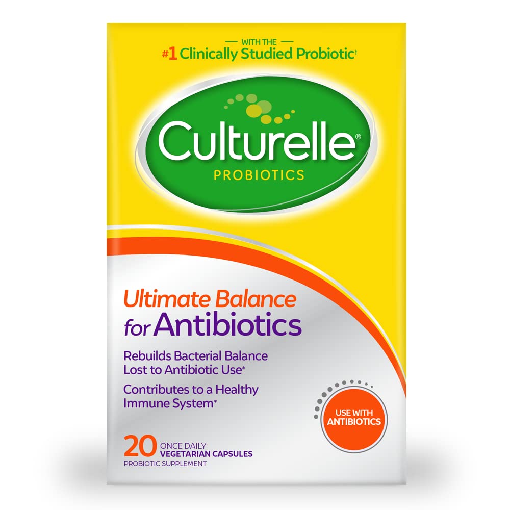 Kultuurne probiootikumid Ultimate Balance Probiootikum antibiootikumidega kasutamiseks - 20 Count - Probiootilised kapslid aitavad taastada antibiootikumide kasutamise ajal kadunud häid baktereid ja aidata kaasa tervislikule immuunsüsteemile