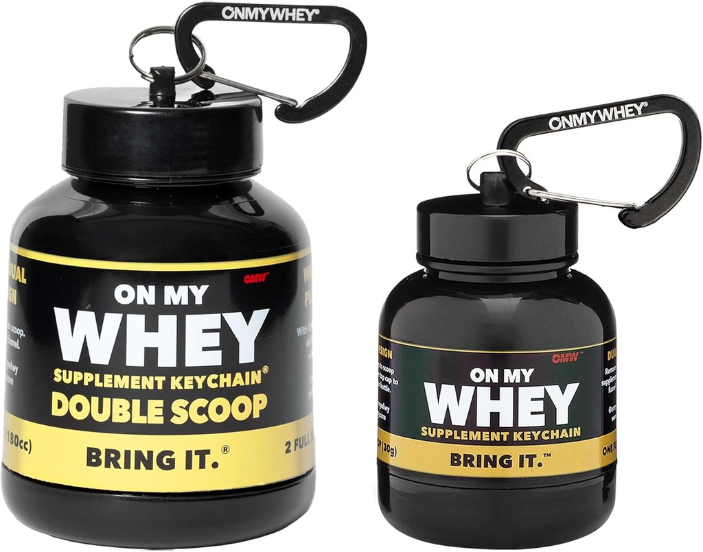 ONMYWHEY Protein Powder Container minna - reisi veepudeli lehter segud, kaasaskantavad Pre Workout Supplement konteinerid ja Dispenser lehtrid, Mini Preworkout täiendused Hoidja Keychain pudelid