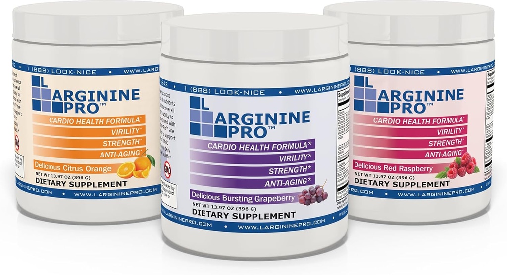 L-ARGININE PRO | 5,500mg L-Arginine Plus L-Citrulline 1,100mg Raspberry, Orange & Grape Powder Drink Mix Supplement for Increased Nitric Oxide Production