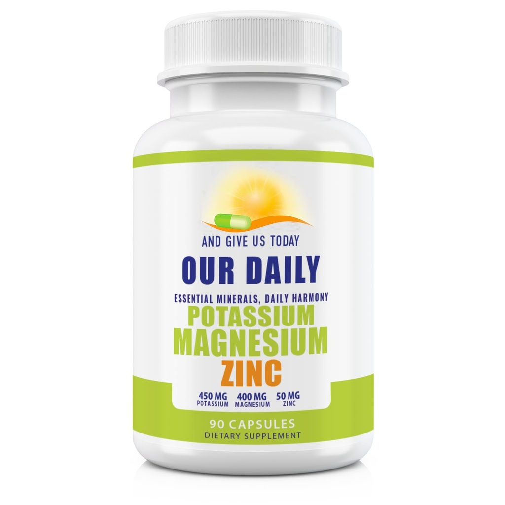 Magneesium Kaaliumilisandid W Tsink - 90 kapslit 400MG Magneesium,450MG Kaalium,50MG Tsink Vaskulaarse tervise jaoks - Kõrge imendumisega Vegan jalgade krampide ja une jaoks