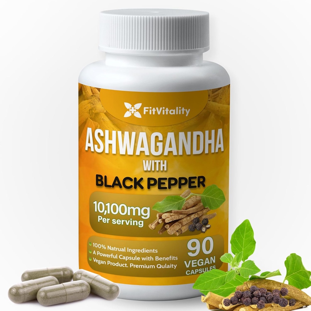 Ashwagandha kapslid , 90 vegankapslit , 10 100 mg kapsli kohta – 100% looduslik Ashwagandha juure ekstrakt pulber ja must pipar ekstrakt , mitte- GMO , gluteenivaba