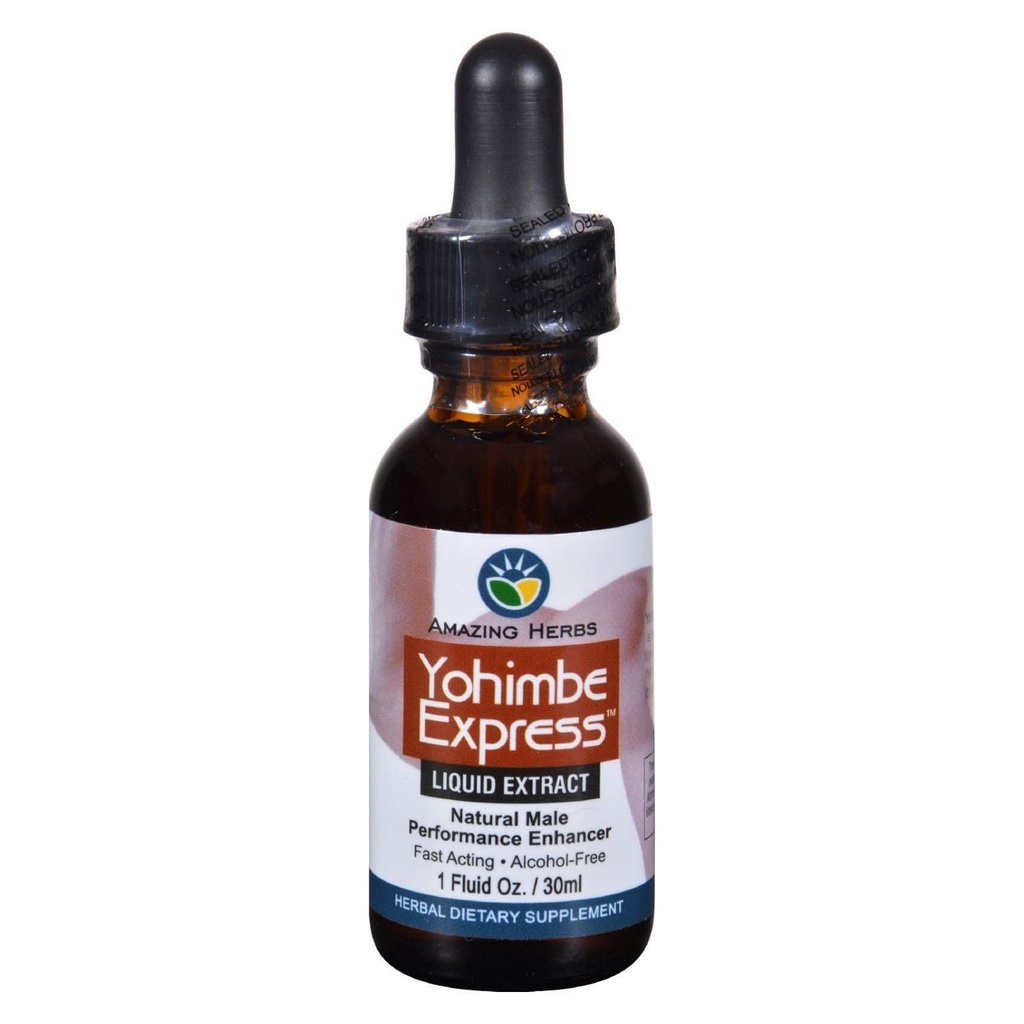 Amazing maitsetaimed Yogimbe Express - Performance Enhancer, 100% puhas Yohimbe koore alkoholivaba vedelik ekstrakt, taimsed toidulisand - 1 Fl Oz (pakk 1)