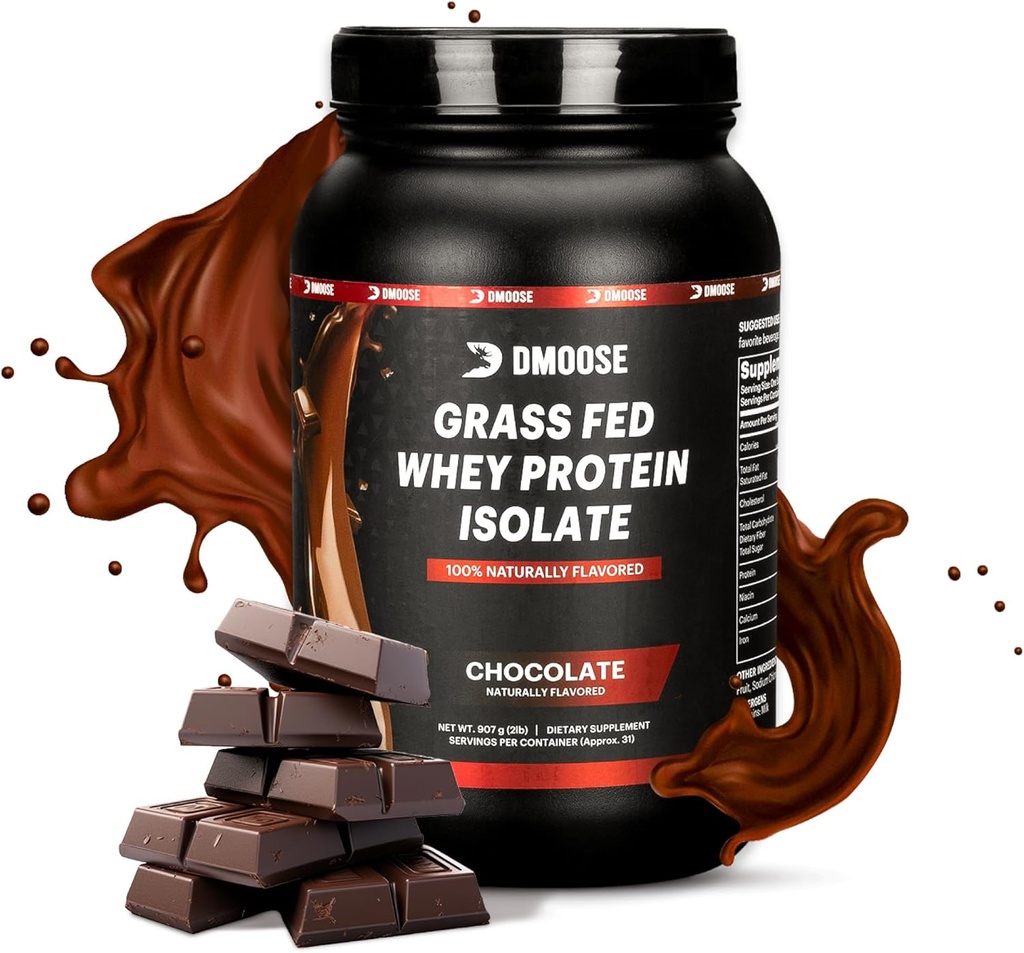 DMoose Grass Fed Whey Protein Pulber - lihaste kasvu ja taastumise jaoks, looduslikult magustatud ja maitsestatud, rikas aminohapetes, kiiresti neelav jõudlusvalem (2 Lbs, šokolaad)