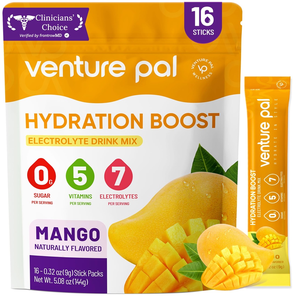 Venture Pal Sugar Free Electrolyte Powder Packets - Vedel Daily IV hüdratsioonipaketid | Elektrolüütide Joogi Segu 5 vitamiini ja 7 elektrolüüdiga | Keto Sõbralik | Mitte-GMO | Sertifitseeritud Vegan | 16 Pulgad