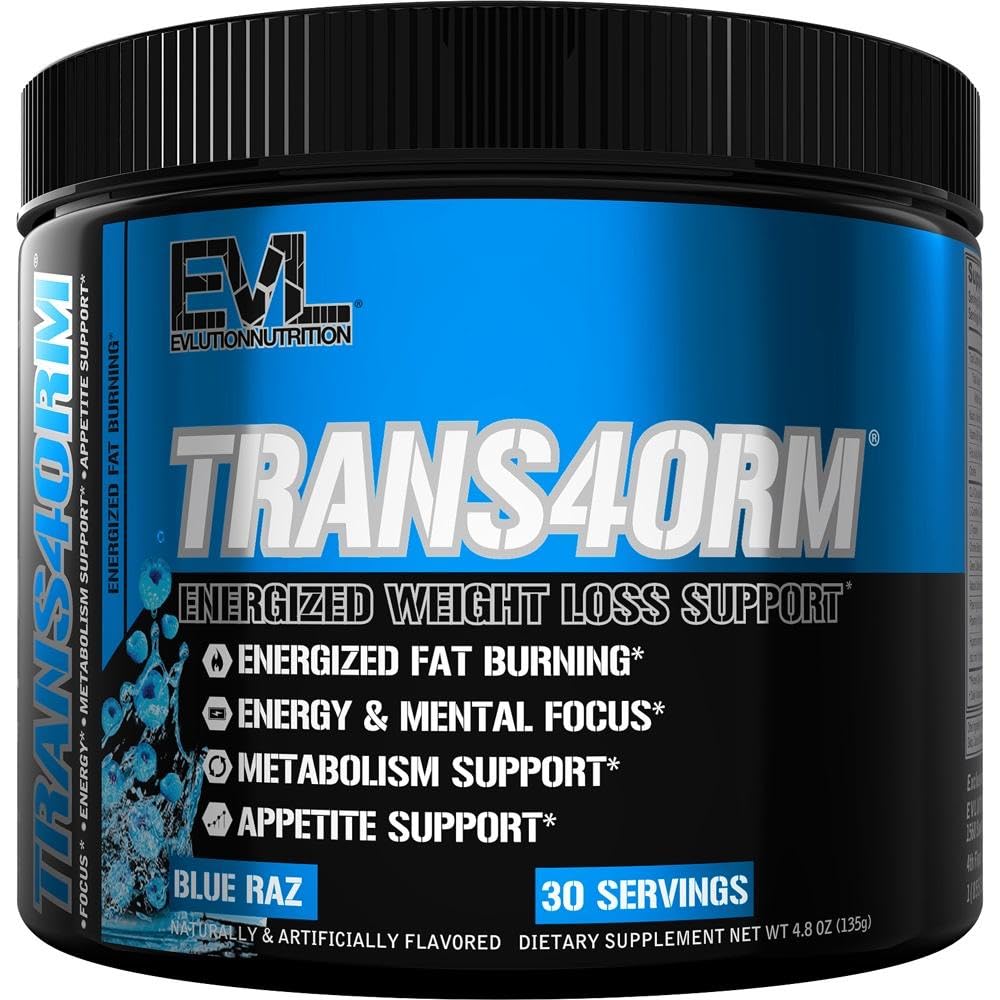Evlution Thermogenic Fat Burning Support Pulber Toitumine Trans4orm Kiire Toimiv Energiapulber, et toetada kiiret ainevahetust Kaalulangus ja vaimne fookus CLA karnitiini ja Alpha GPC - Blue Raz