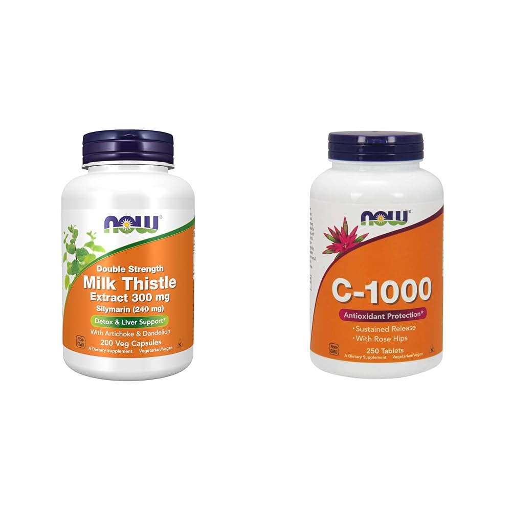 NOW Supplements, Silimariini piimaohaka ekstrakt 300 mg artišoki ja Dandelion & Supplements, vitamiin C-1,000 koos Rose HIPS, püsiv vabanemine, antioksüdant kaitse *