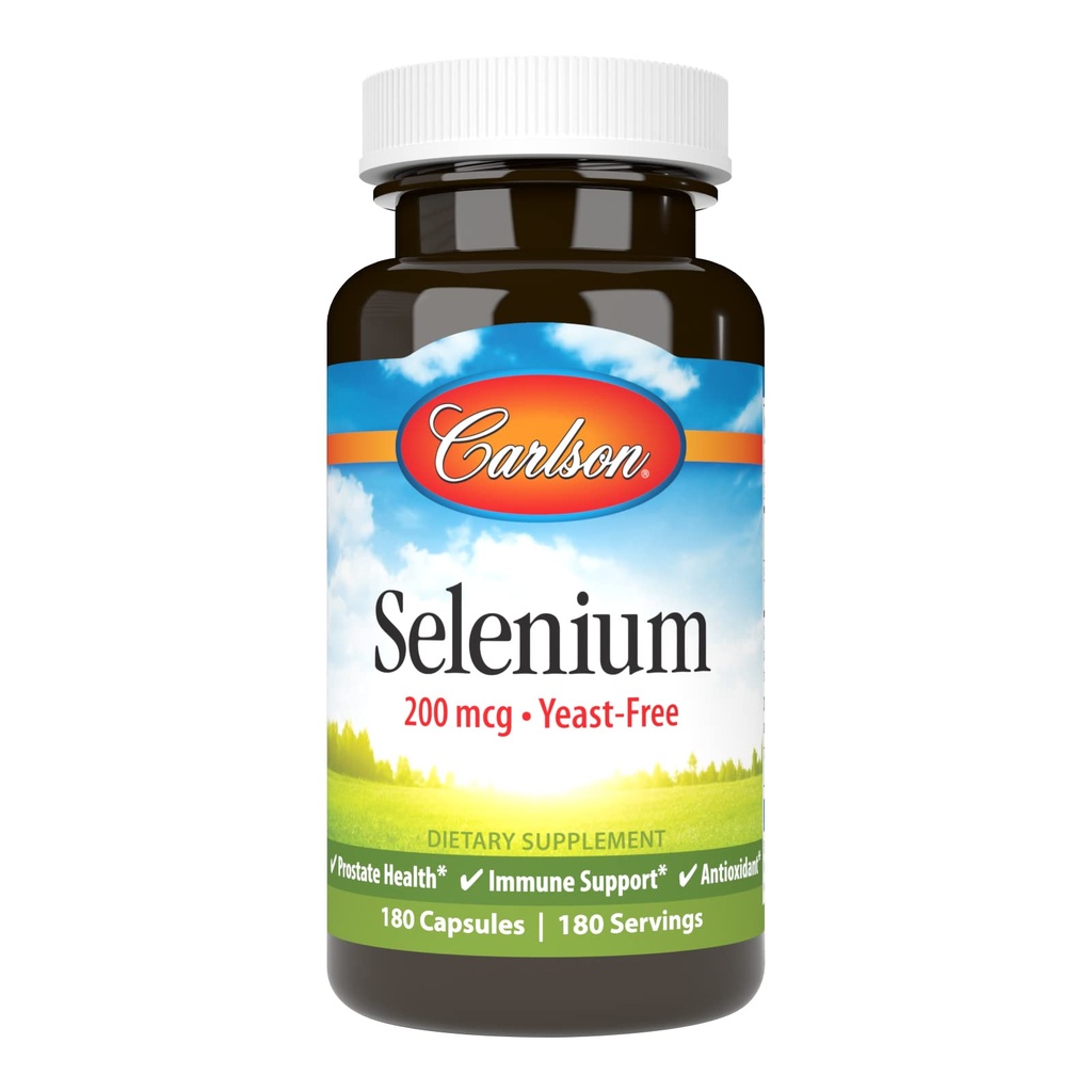 Carlson - Selenium, 200 mcg pärmivaba, eesnäärme tervise ja immuunsuse tugi, antioksüdant, 180 kapslit