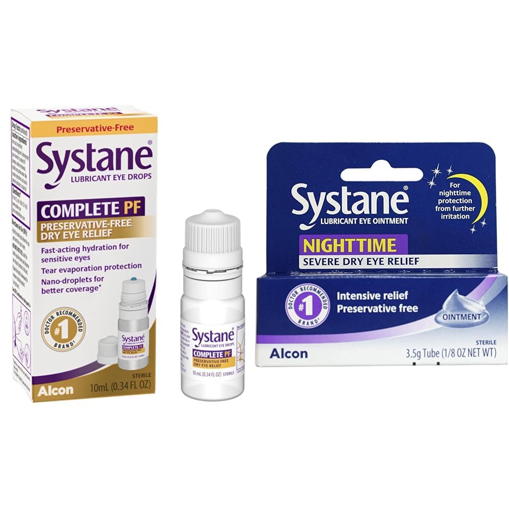 Systane Complete PF Mitmeannuseline säilitusaine Tasuta kuiv silmatilgad 10 ml & öine määrdeaine silma salv 3, 5 g tube
