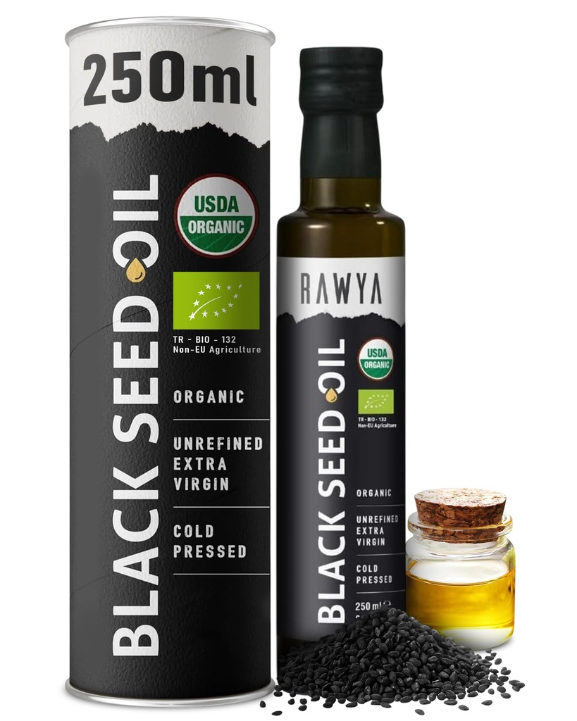 RAWYA musta seemne õli - USDA orgaaniline sertifitseeritud - külmpressitud - 8,4 Fl oz - ekstra Virgin - Türgi musta köömne seemne - Premium Nigella Sativa koos tümokinooniga - Kalonji - mitte-GMO, gluteenivaba - toidulisandid - ekstra tugev maitse