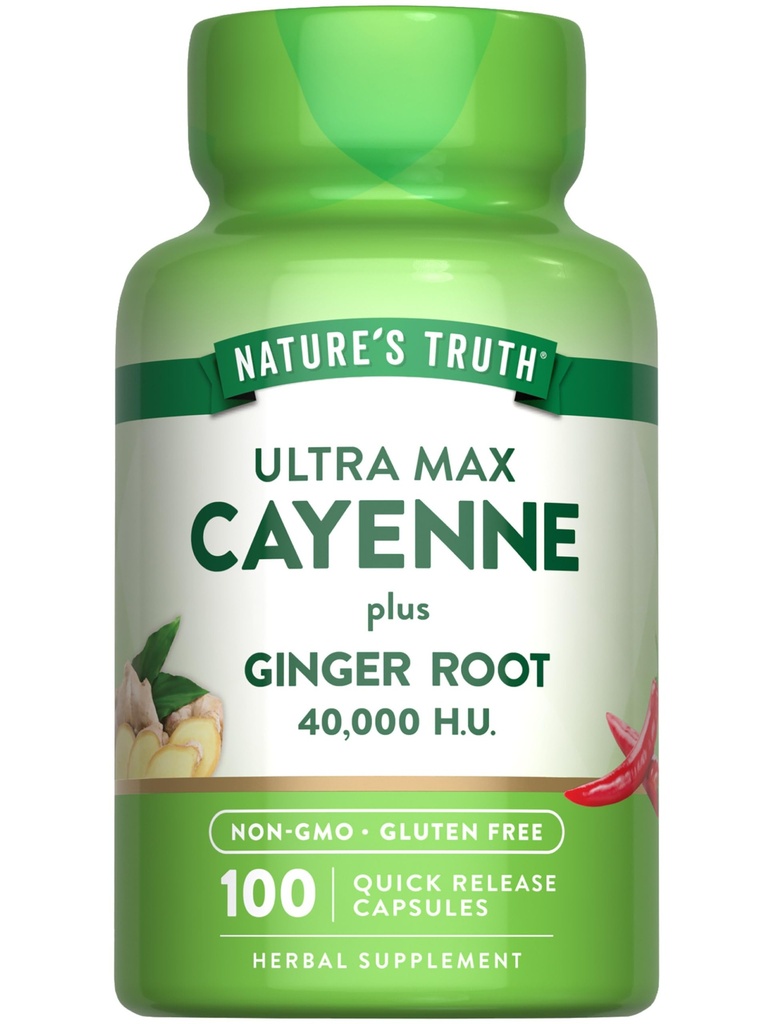 Nature's Truth Cayenne piparkapslid | 40 000 HU | 100 krahv | ingveri juurega | Mitte-GMO & Gluteenivaba toidulisand