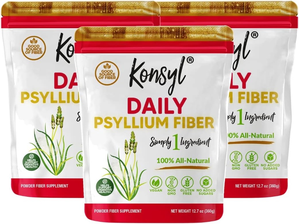 Konsyl Daily Psyllium Fiber, 3 Pack, 360g Gusset Bag, Gluteenivaba, Non GMO, Keto Sõbralik, Maitsestamata, Lihtne Segamine Fiber