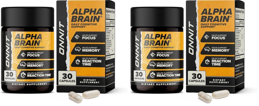 ONNIT Alfa Aju Nootroopne Aju Täiendus Meestele ja Naistele, IGEN Mitte-GMO testitud, Mälu, Vaimne Selgus, Kognitiivne Tugi Ja Fookus Kapslid L-Theanine ja Vitamiin B6, 30 Loe (Pakk 2)