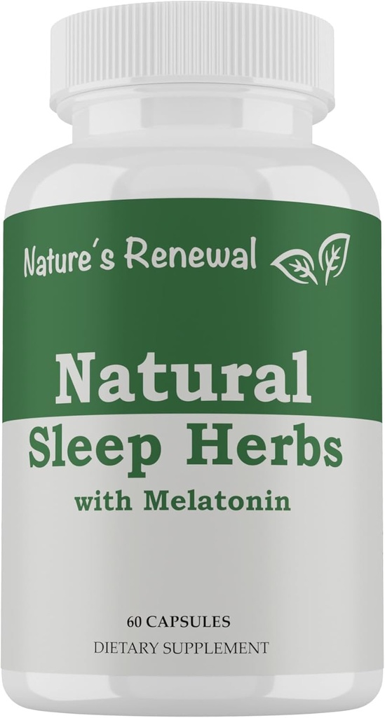 Looduse uuendamine Natural Sleep Supplement - Melatoniin, Valerian Juur, Ashwagandha, Magneesium, Kummel, Öine Homöopaatiline Taimne Sleeping Abi täiskasvanutele - 60 kapslit
