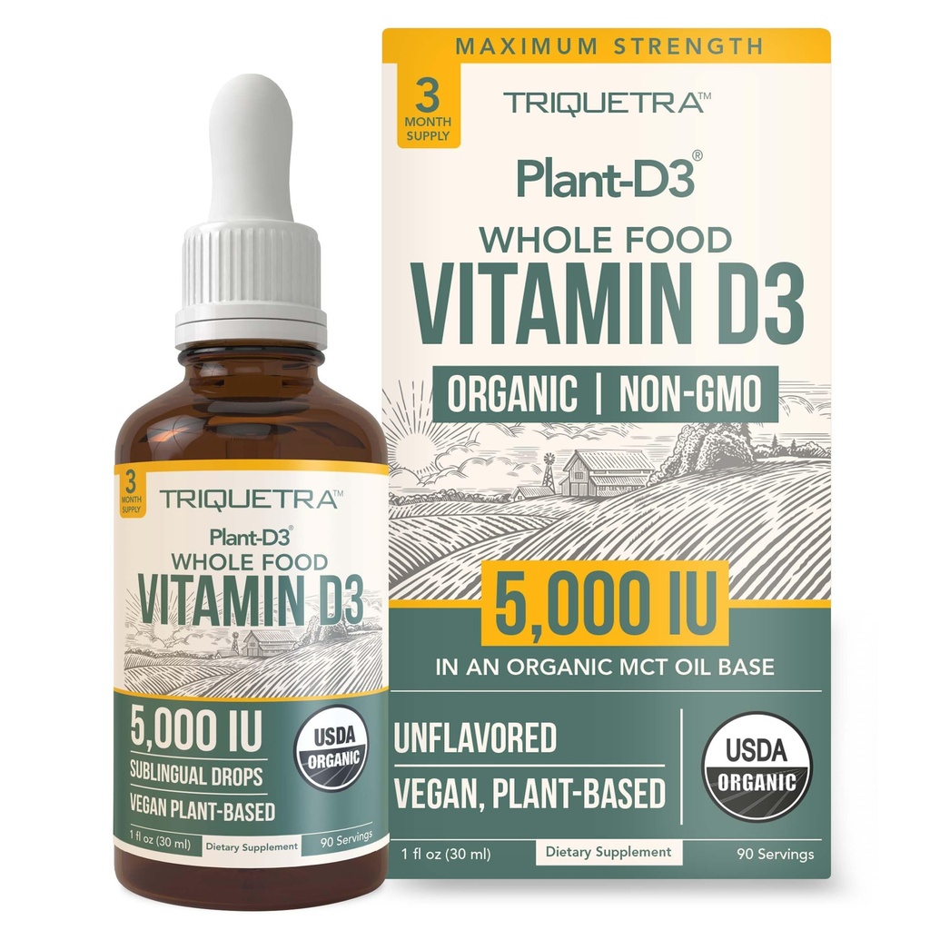 Plant-D3 Orgaaniline Vitamiin D3 5000 RÜ - Vegan, Max Tugevus Sublingvaalne Vedelik D3 Tilgad - 200% Suurem Imendumine - 100% Taimne Kolekaltsiferoolivorm - Reguleeritav annus igas vanuses (1oz Vedel)