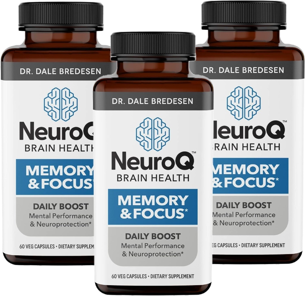 NeuroQ mälu ja fookus - suurendab kognitiivset jõudlust ja ajufunktsiooni - Dr Dale Bredeseni neuroprotektiivne valem - Gotu Kola Ginkgo Fosfatidüülseriin & Propolis - 60 kapslit (3. pakk)