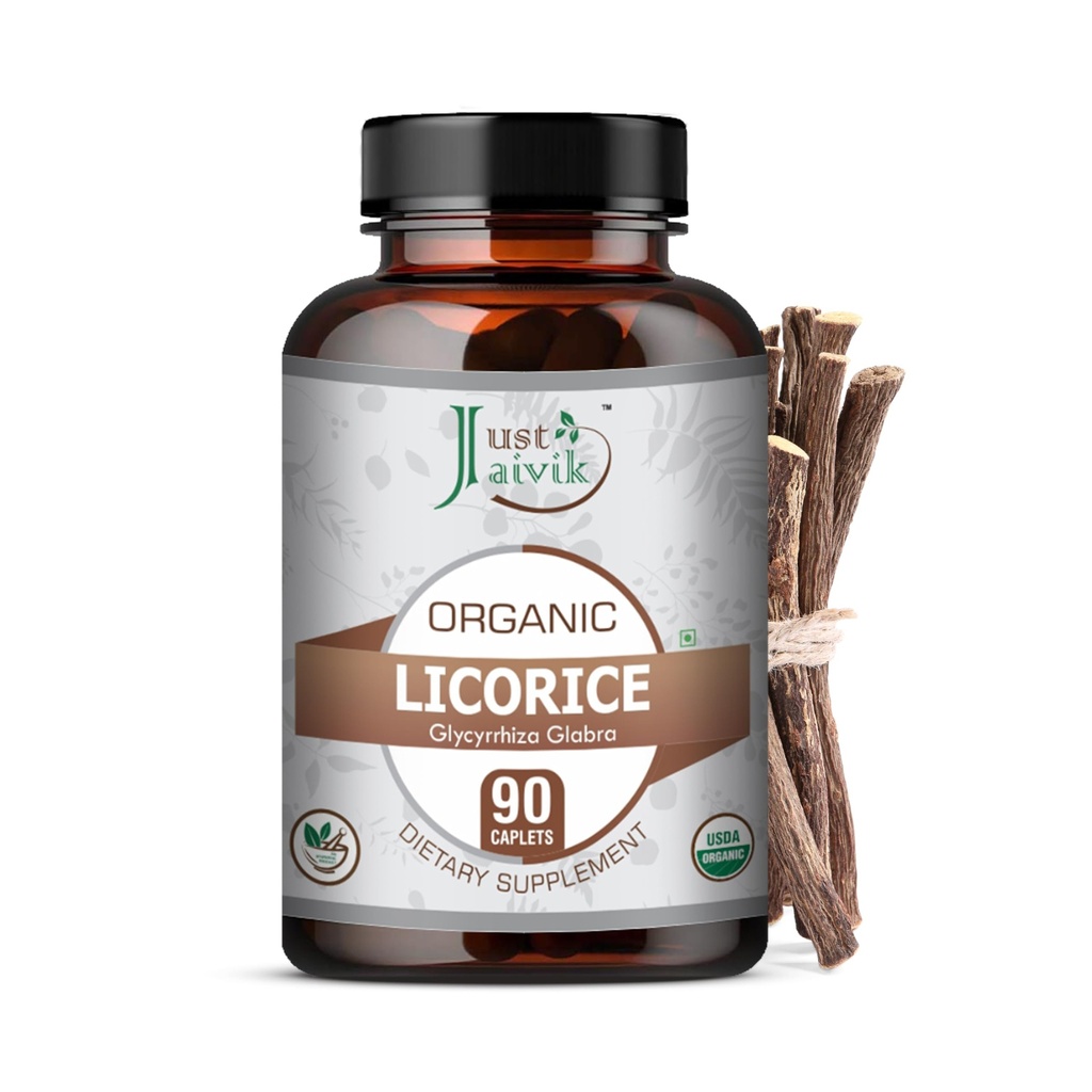 Just Jaivik 100% orgaaniline ja puhas lagrits (Glycyrrhiza Glabra) / Yastimadu / Mulethi tabletid toidulisanditena - 750 mg (90 tabletti) | tervisliku seedetrakti funktsiooni ja parandab hingamisteede süsteemi