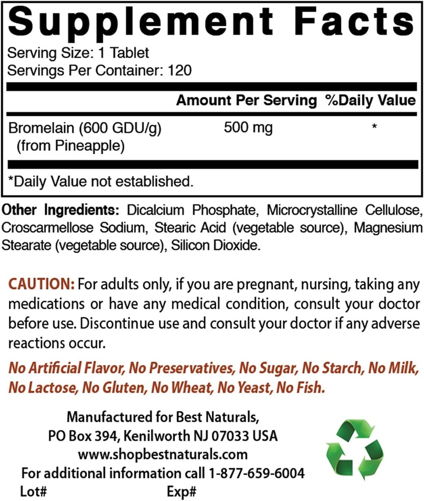 Parim looduslik bromelain 500 mg ja magneesiumglütsinaat 425 mg