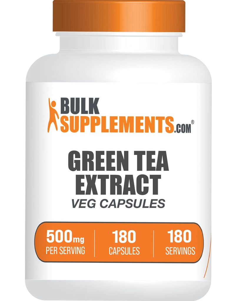 BulkSupplements.com Rohelise tee ekstrakti kapslid - roheline tee täiendus, roheline tee ekstrakt 500mg, roheline tee pillid - Vegan & gluteenivaba, 1 kapsel serveerimise kohta, 180 Veg kapslit (pakk 1)