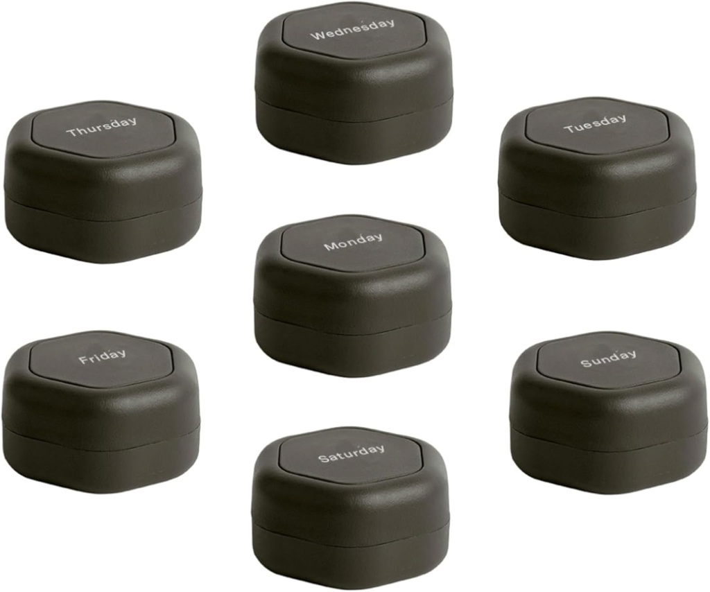 Cadence Travel konteinerid - Pill Case Set - Magnetic Travel Kapslid, Igapäevane meditsiin Korraldaja pillid, toidulisandid ja vitamiinid - 7 Flex Smalls (0,56oz) nädala pillide Korraldaja - Süsi