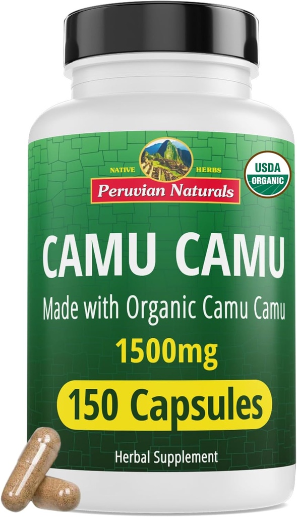 Peruu Naturals Orgaaniline C-vitamiin Camu Kapslid 1500mg - 150 Vegan pillid, Natural C-vitamiini kogu toidu Camu Berry Orgaaniline, Non-GMO