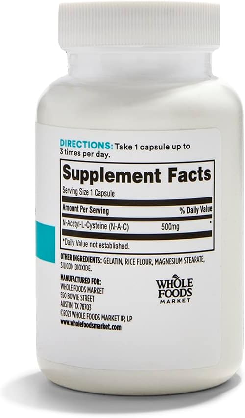 365 poolt Whole Food Market, N-Acetyl L-Cysteine 500 MG, 100 Count (Pack of 2)