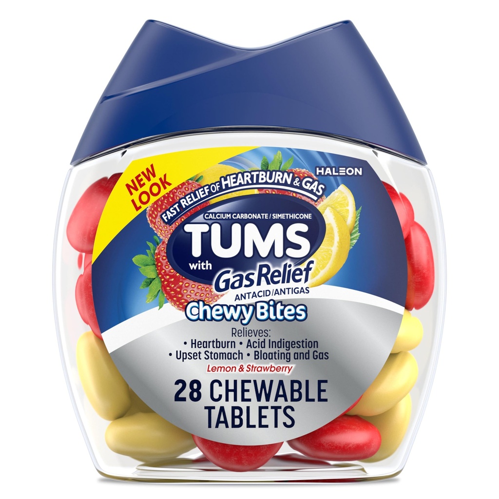TUMS Chewy Bites närimistable Antacid tabletid gaasivabastus, sidrun ja maasikas - 28 Count