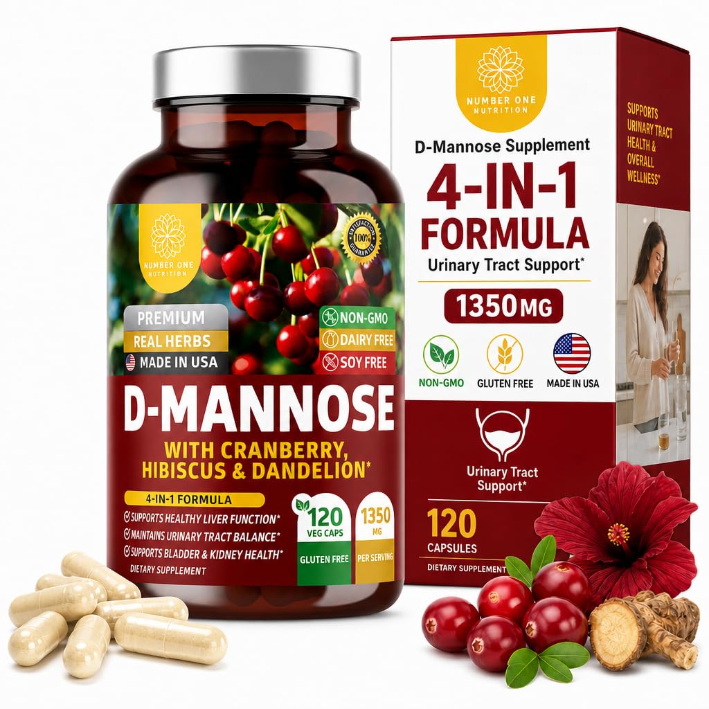 Number üks Toitumise Premium D Mannoosi Täiendus Naistele ja Meestele [Max Tugevus, 1350MG] Looduslik D-Mannoos Jõhvikas, Hibiscus ja Dandelion kuseteede Tervis, 120 Count