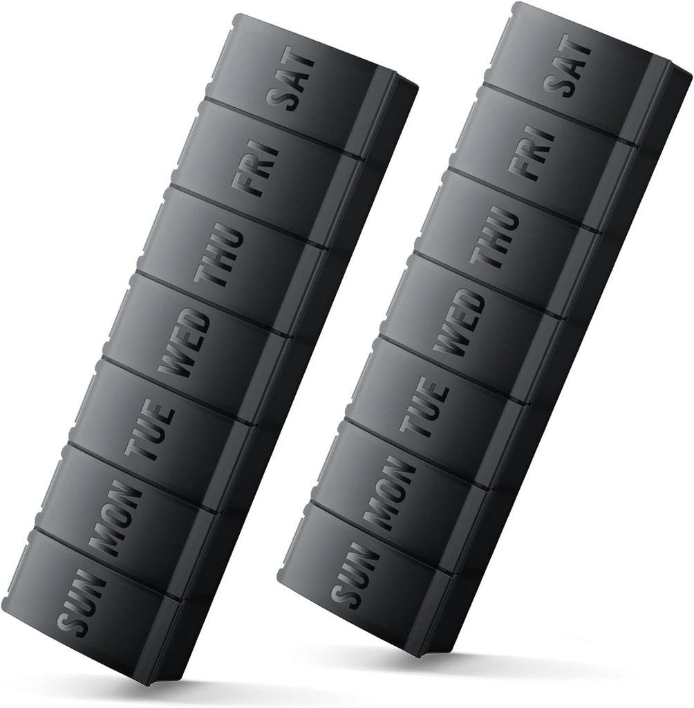 Suur Pill Organizer 2 Pack, Lihtne avatud iganädalane Pill Korraldaja, XL Daily Pill Korraldajad, 7 päeva Meditsiin Pill Korraldajad, Medicine Box 7 päeva suurte vitamiinilisandite (topeltmust)
