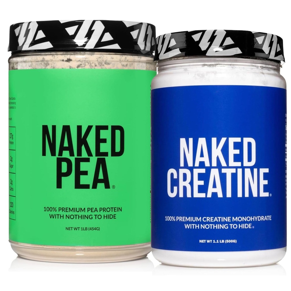 NAKED Pea Protein Isolate (15 Servings) Pure Micronized Creatine Monohydrate 500g (100 Servings) – Plant-Based; Vegan; Bulk; Non-GMO; Gluten Free; Soy Free; Unflavored
