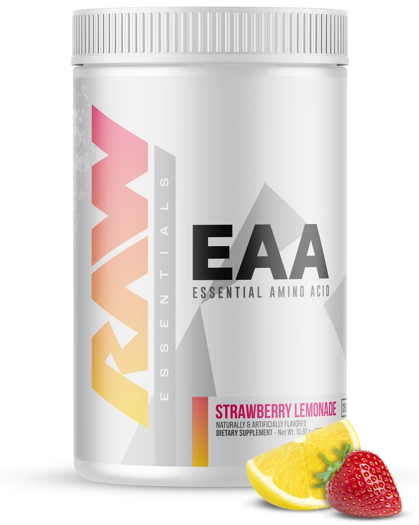RAW EAA Aminohapped Pulber, Maasikas Lemonaad (25 Servings) - Pre Workout Amino Energiapulber tugevus, vastupidavus, taastamine ja Lean lihaskasvu - BCAA Aminohapped täiendus meestele ja naistele