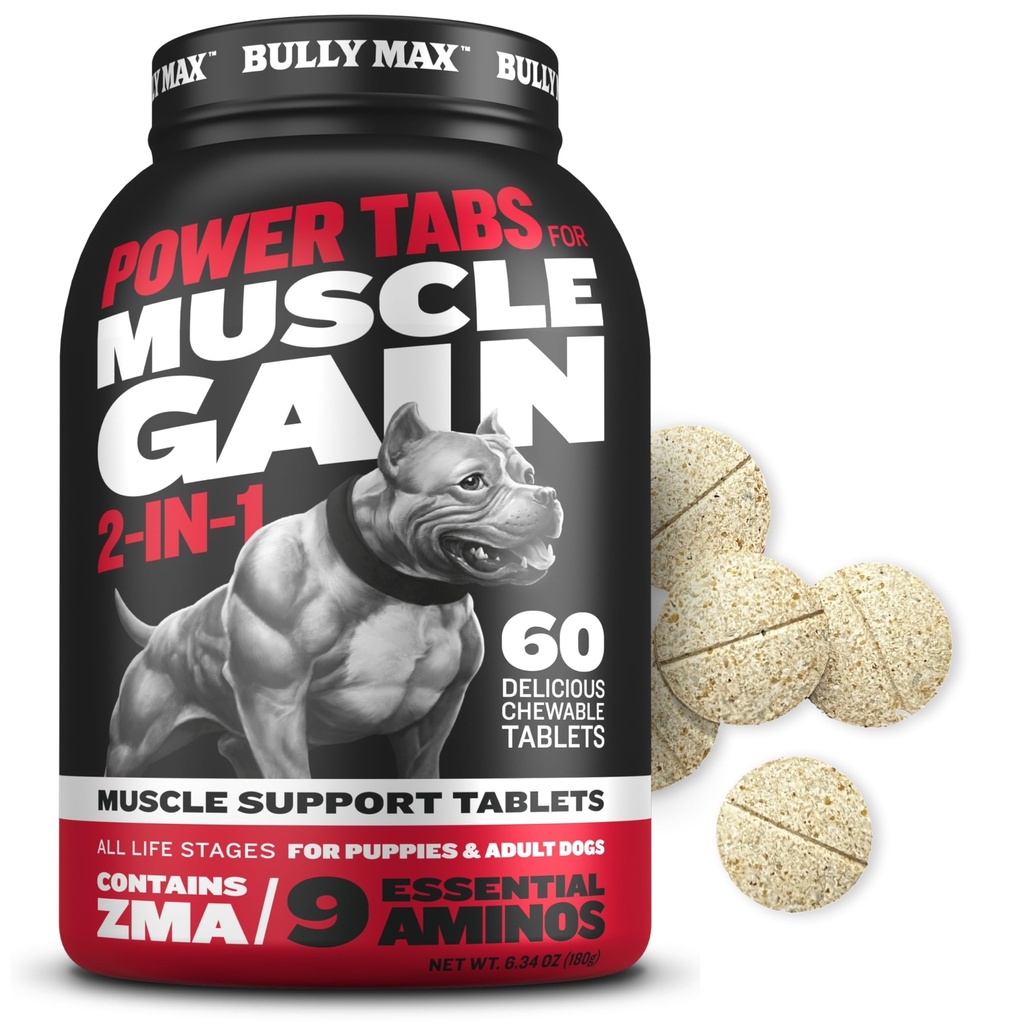 Bully Max 2-in-1 lihaste ehitaja närimistabletid kutsikatele ja täiskasvanud koertele - kutsikate ja koerte vitamiinid ja toidulisandid lihaste kasvuks ja kasvuks - lõplikud koerte multivitamiinid kõigile tõugudele ja vanustele - 60 tabs
