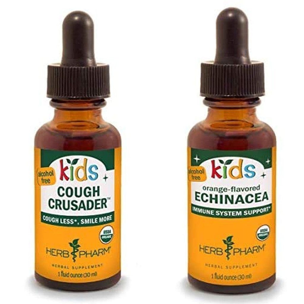 Herb Pharm Kids Certified-Organic Alcohol-Free Cough Crusader Vedel Taimne valem, 1 Ounce & Kids Certified-Organic Alcohol-Free Echinacea Glycerite Vedel ekstrakt, 1 Ounce