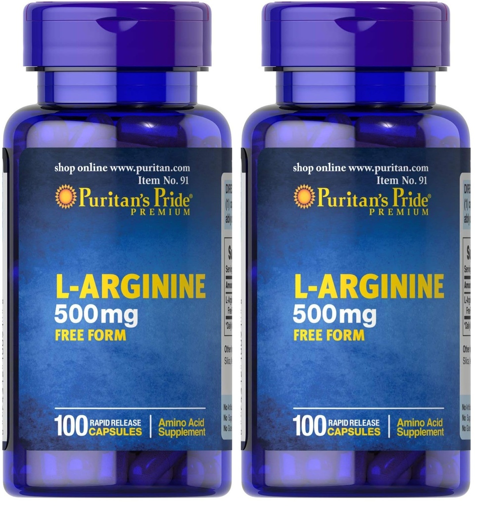 Puritan's Pride L-arginiin 500 mg, südame tervise tugi, 100 loend (pakk 2)