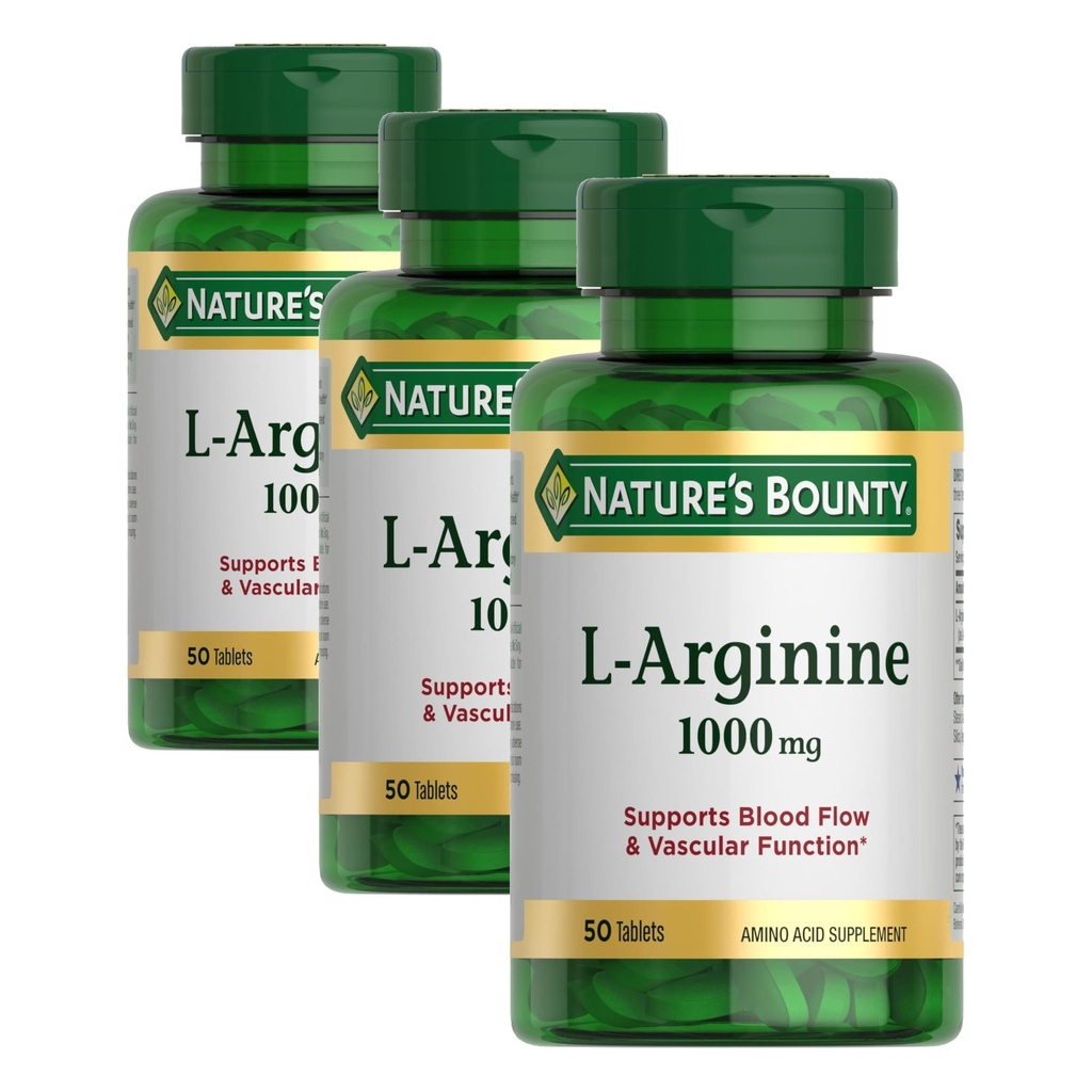Looduse Bounty L-arginiin 1000mg verevoolu ja veresoonte funktsiooni toetamiseks - mitte-GMO, gluteenivaba, 50 tabletti (3. pakend)