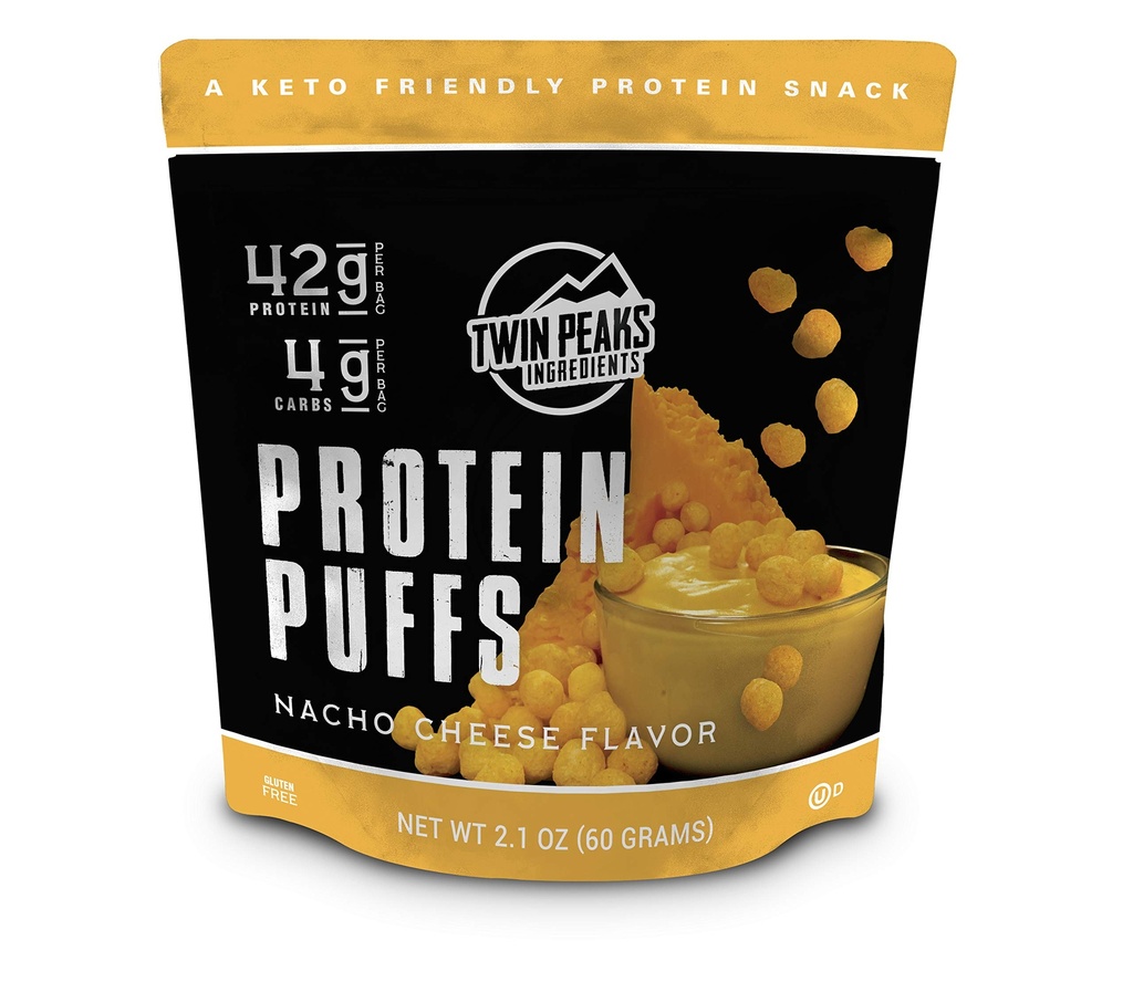Twin Peaks Low Carb, Keto Friendly Protein Puffs, Nacho Cheese 2 Servings, 3 Pack (60 g, 42 g valku, 4 g süsivesikuid)