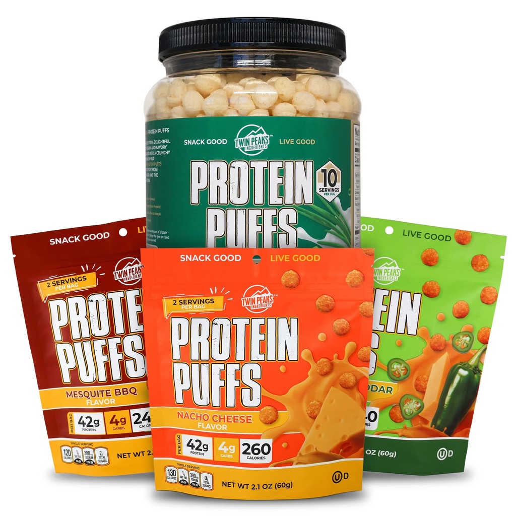 Twin Peaks Low Carb, Keto Sõbralikud Protein Puffs, Hapukoor & Sibul + Kaksikpead Koostisosad Madal Carb, Keto Sõbralik Valk Puffs