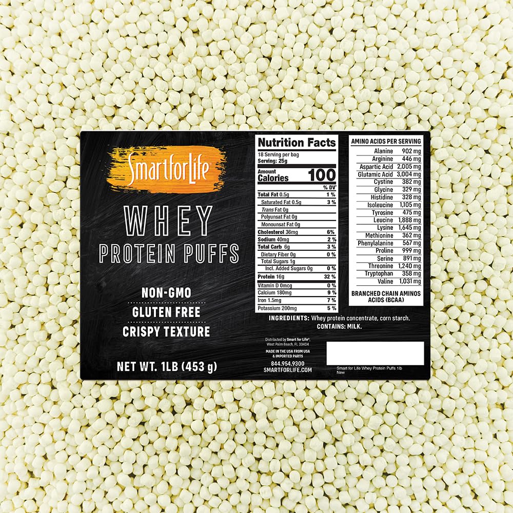Nutikas eluks vadakuvalk Puffs | 16 g valku Serving, nullsuhkur, Keto, Non-GMO, Gluteenivaba, Low Carb, Crispy Whey Snack - 1 nael, 18 Servings