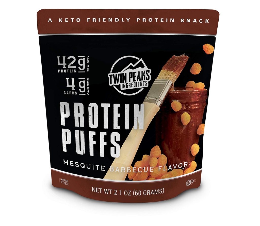 Twin Peaks Low Carb, Keto Friendly Protein Puffs, Mesquite Barbecue 2 Servings, 3 Pack (60g, 42g valku, 4g süsivesikuid, 120 Cals)
