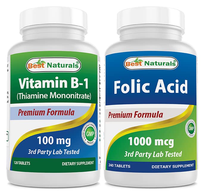 Parimad looduslikud B1-vitamiin kui tiamiinmononitraat 100 mg ja foolhape 1000 mcg