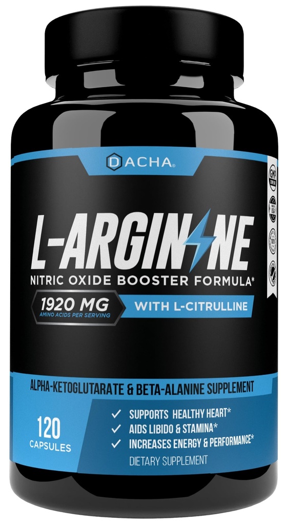 DACHA Premium L Arginine Pills 1920 MG - 120 VCAPS AAKG Lämmastikoksiidi prekursor, L-tsitrulliin HCL, Beeta-alaniin, Essentsiaalsed aminohapped energia, lihaste kasvu, südame tervise, veresoonte ja vastupidavuse jaoks