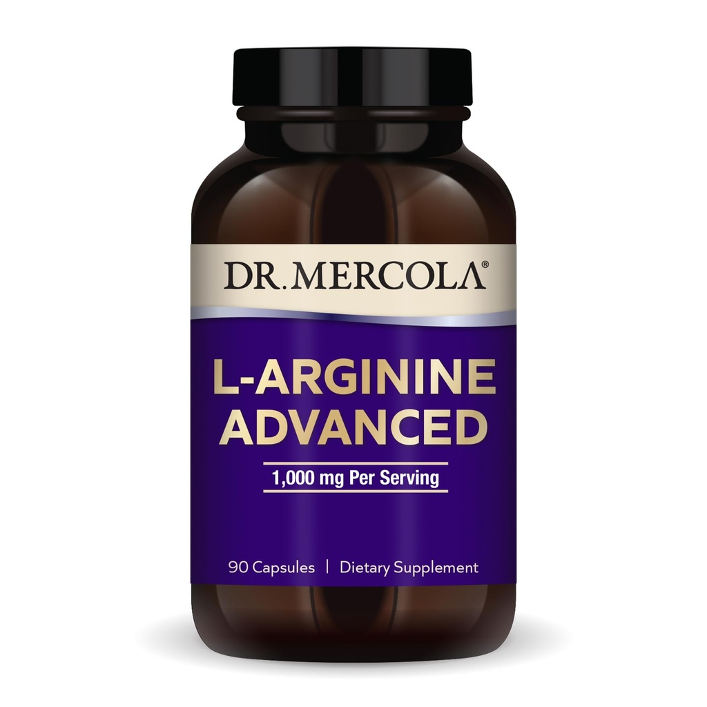 Dr Mercola L-Arginine Advanced, 30 serveerimist (90 kapslit), 1000 mg ühe serveerimise kohta, toidulisand, toetab energiatootmist, mitte-GMO
