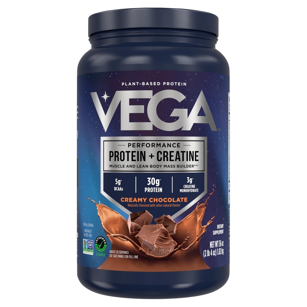 Vega valk + kreatiin - 30 g taimepõhist valku, šokolaadi, 20 serveerimist, 3 g kreatiini, 5 g BCAA-sid, veganit, ketot, gluteenivaba, piimavaba, madala carb, lihaste kasvuks ja parandamiseks, joogisegu, 36oz