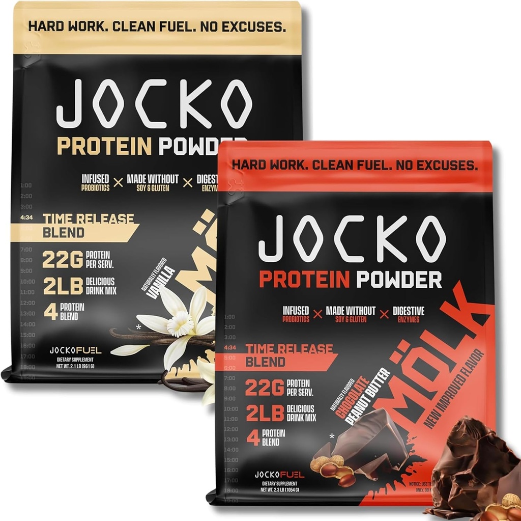 Jocko Kütusevalgu Bundle (2 Pack) - Šokolaad Maapähklivõi (2lb) + Vanilla (2lb) - toetab lihaste taastumist ja kasvu