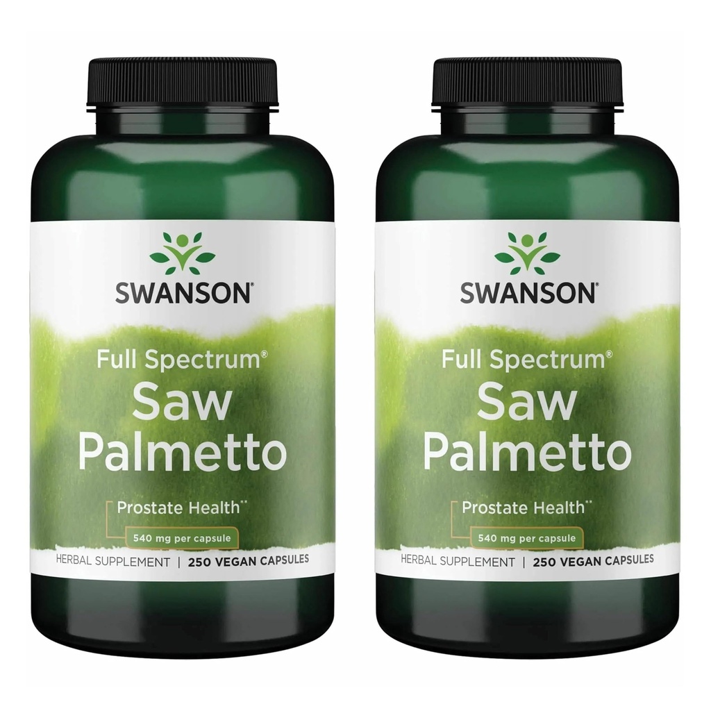 Swanson Saw Palmetto - taimsed toidulisandid meeste eesnäärme tervise toetamiseks - looduslik juuste täiendamine ja kuseteede tervise toetamine (540 mg 250 kapslit) (2 pakendit)