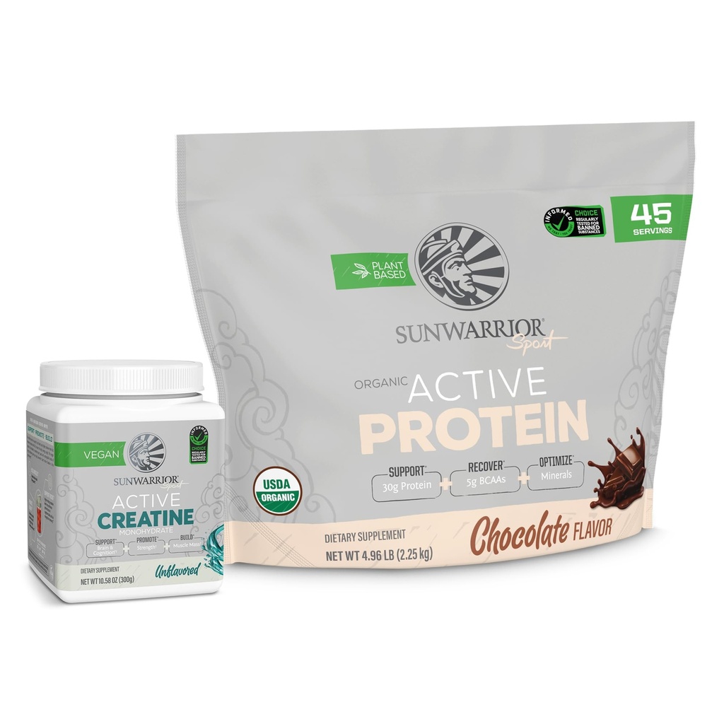 Sunwarrior Active Protein Powder Plant-Based 45 Servings Chocolate Maitsestatud & Kreatiin Monohüdraat Pulber 60 Servings