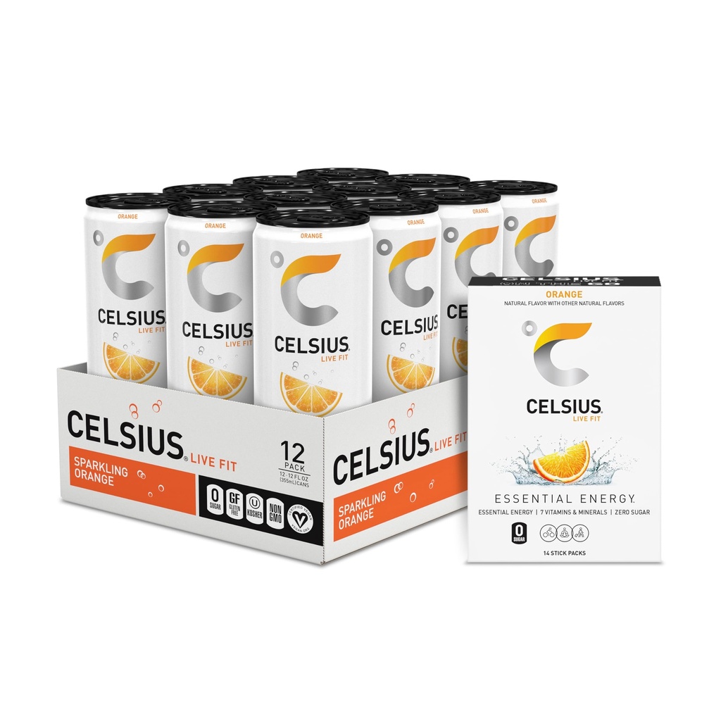 CELSIUS® Nullsuhkur energiajook ja pulberpulberpulk, oranž
