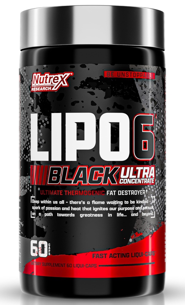 Nutrex Research Lipo-6 Black Ultra Concentrate | Thermogenic Energizing Fat Burner Supplement, Suurendada Kaalulangus, Energia Ja Intense Focus |Capsule, 60Count