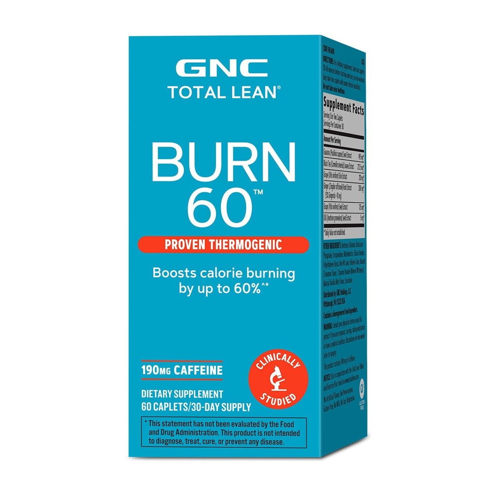 GNC Total Lean Burn 60, kliiniliselt tõestatud termogeenne valem, 30 Servings