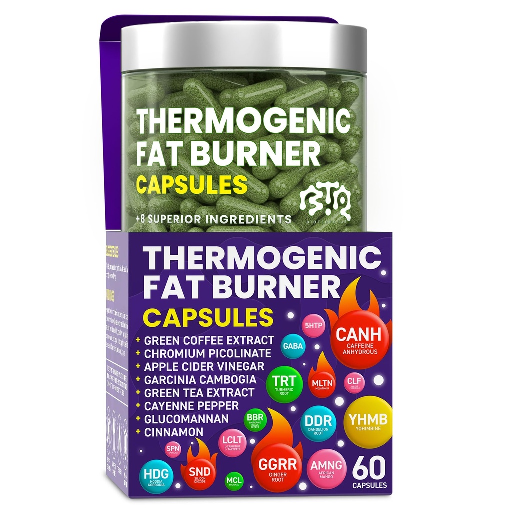 Termogeensed rasvapõletaja kapslid - kaalulangus pillid naistele ja meestele, isu vähendav, ainevahetuse kiirendaja - roheline tee, kohviekstrakt, gartsiinia cambogia - dieedi tabletid kaalulangus - 60 kapslit